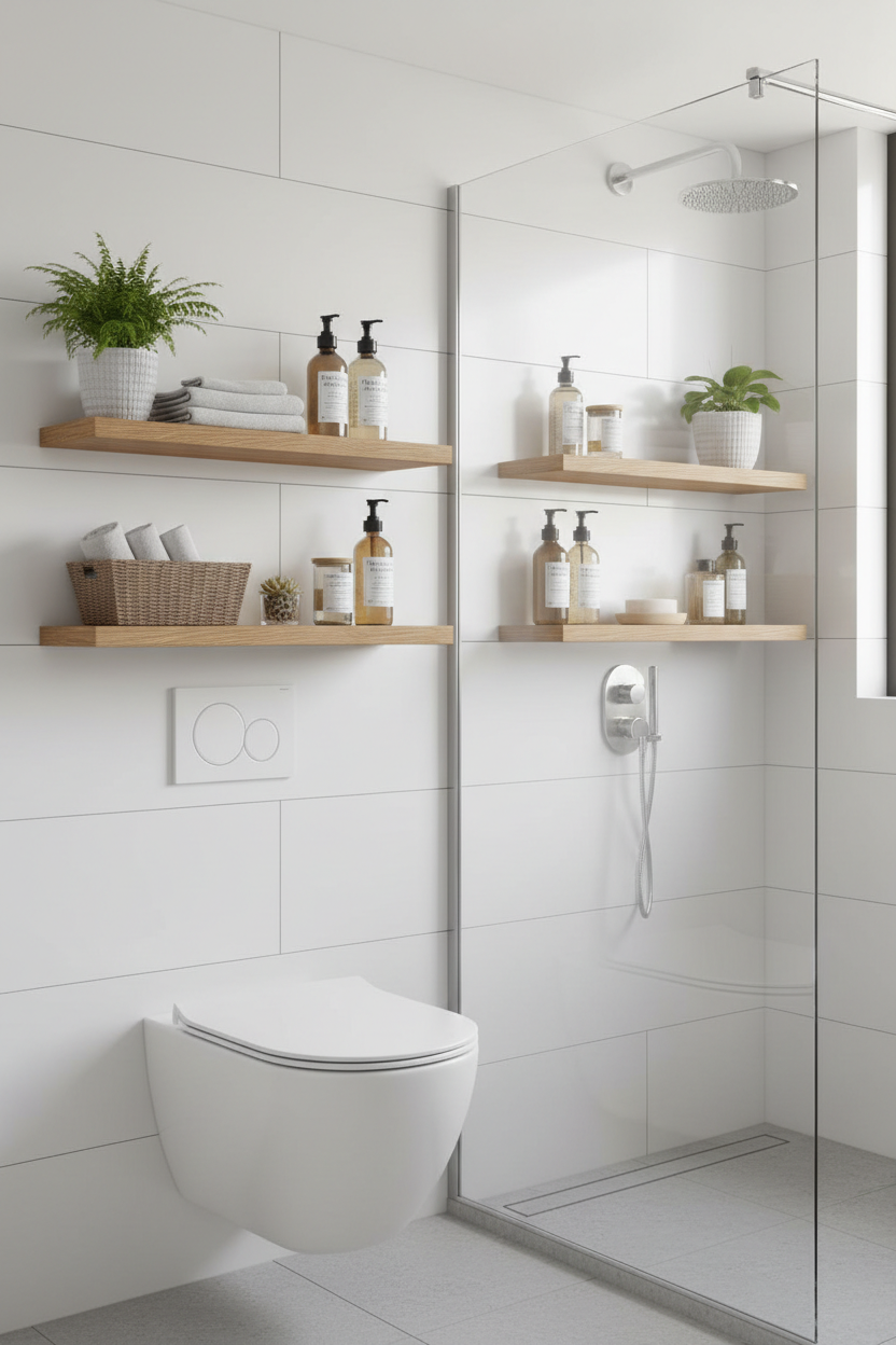 Étagère Douche Bambou Naturel™ – Rangement Adhésif Sans Perçage