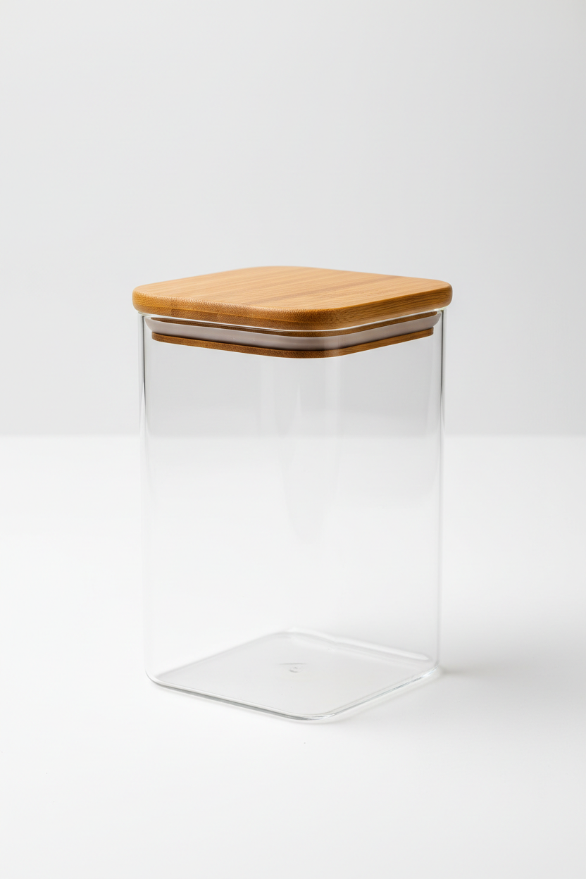 Bocal en Verre 1600 ml avec Couvercle en Bambou – Rangement Cuisine Élégant