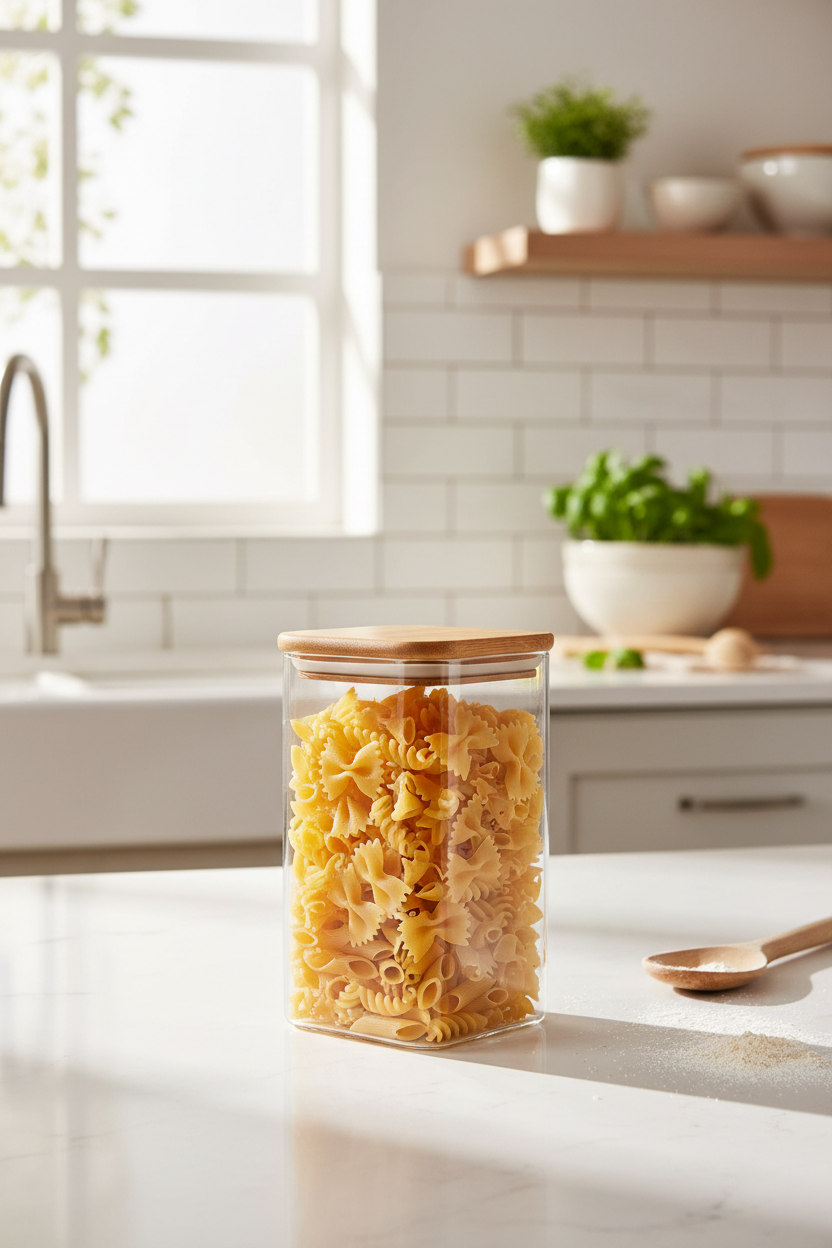 Bocal en Verre 1600 ml avec Couvercle en Bambou – Rangement Cuisine Élégant