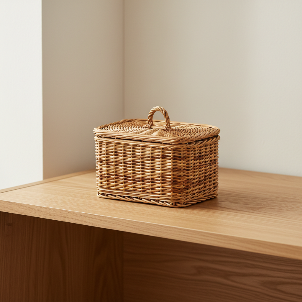 Panier de rangement en fibres naturelles avec couvercle tressé