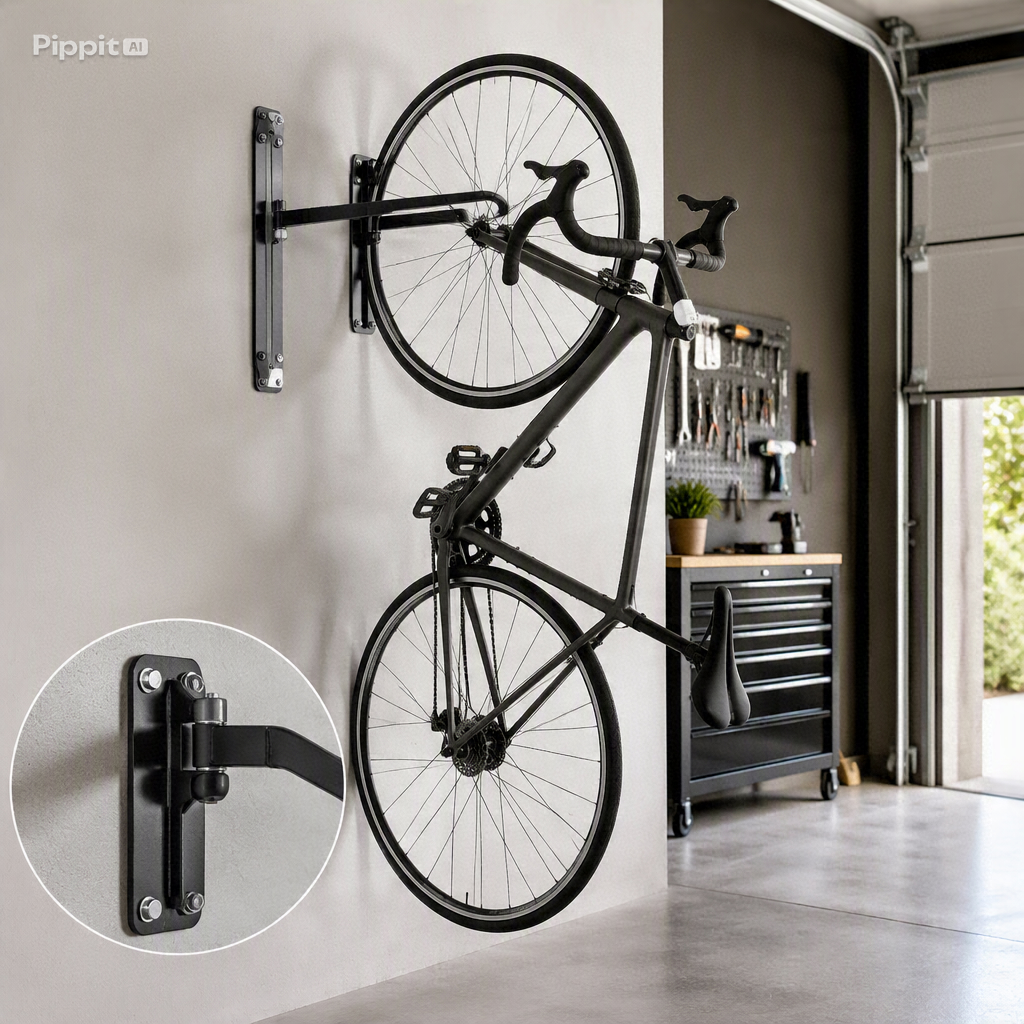 Support Mural Vertical pour Vélo avec Crochet Pivotant à 360°